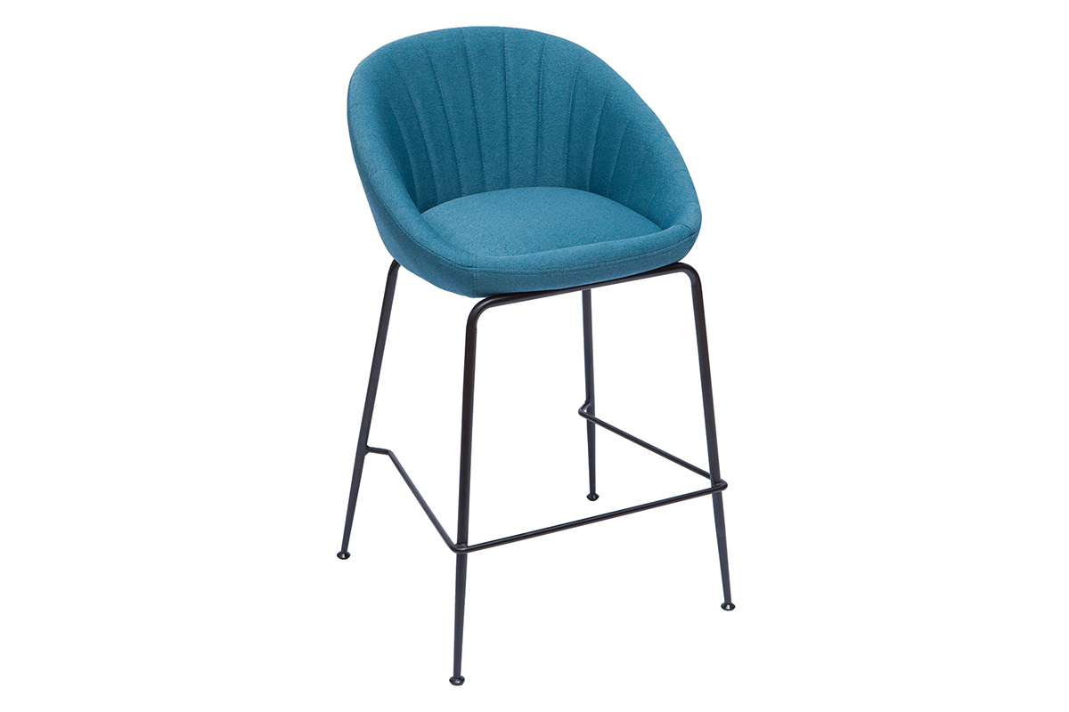 Set di 2 sgabelli tessuto blu anatra base metallo nero 65 cm set di 2 SHERU