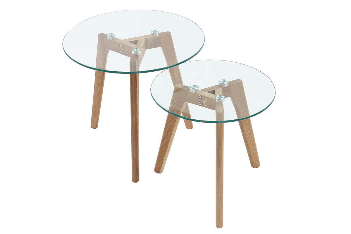 Set di 2 tavolini in legno di castano DAVOS