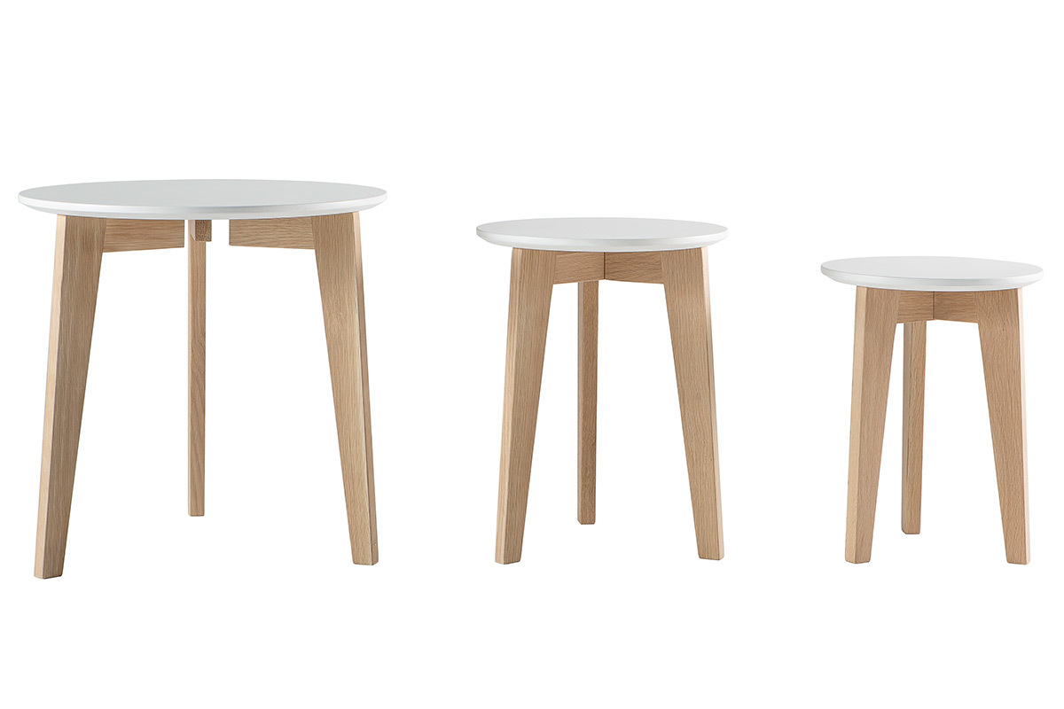 Set di 3 tavolini design laccati e legno naturale LARGO