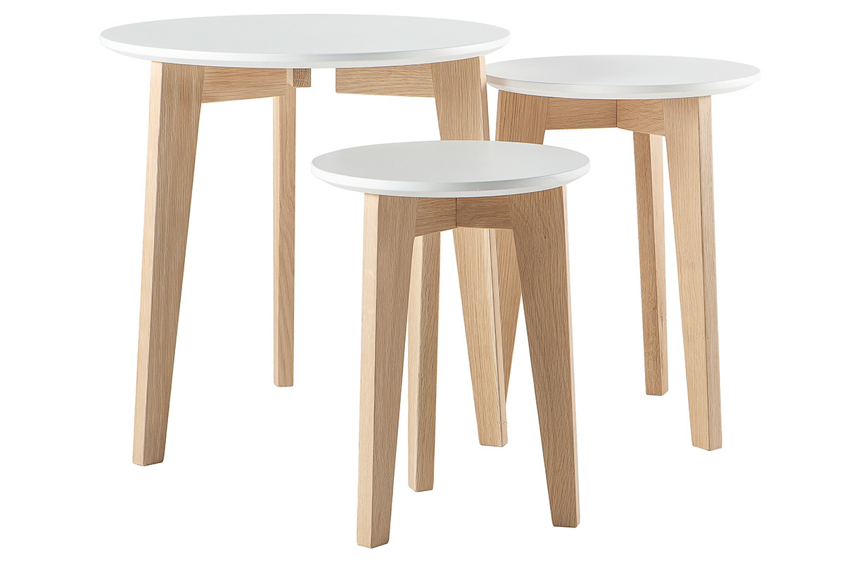 Set di 3 tavolini design laccati e legno naturale LARGO
