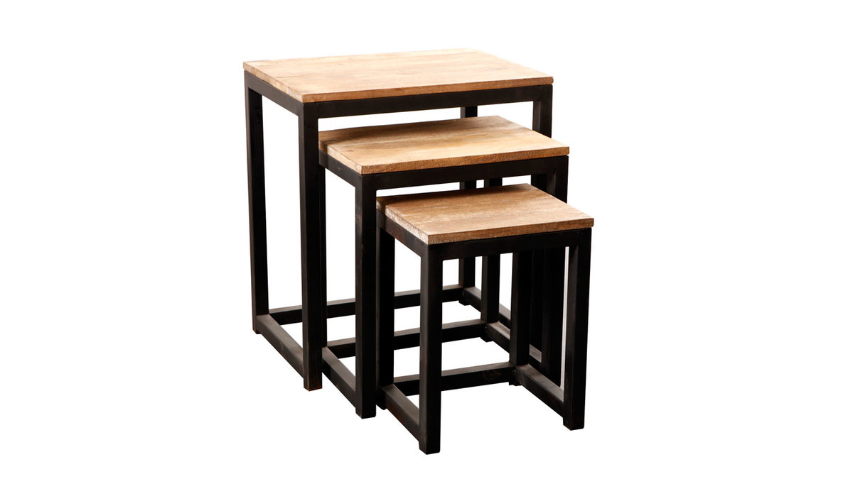 Set di 3 tavolini stile industriale in metallo e legno FACTORY