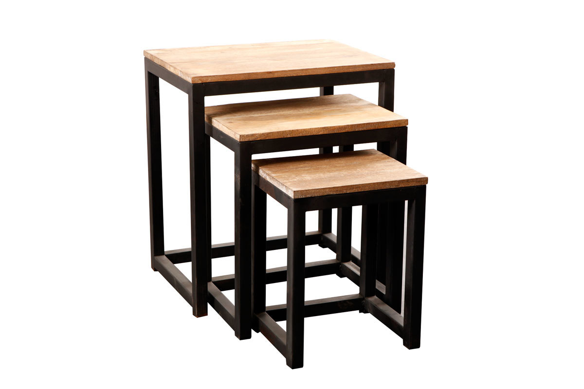 Set di 3 tavolini stile industriale in metallo e legno FACTORY