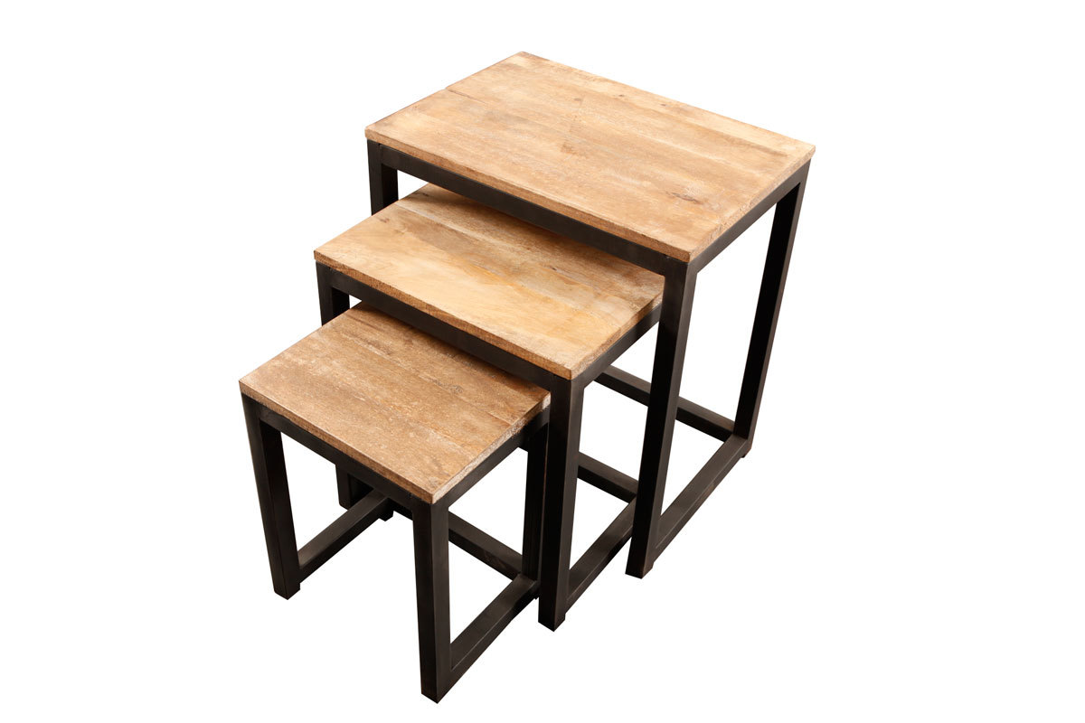 Set di 3 tavolini stile industriale in metallo e legno FACTORY