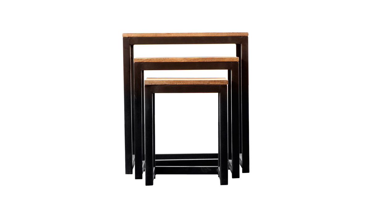 Set di 3 tavolini stile industriale in metallo e legno FACTORY