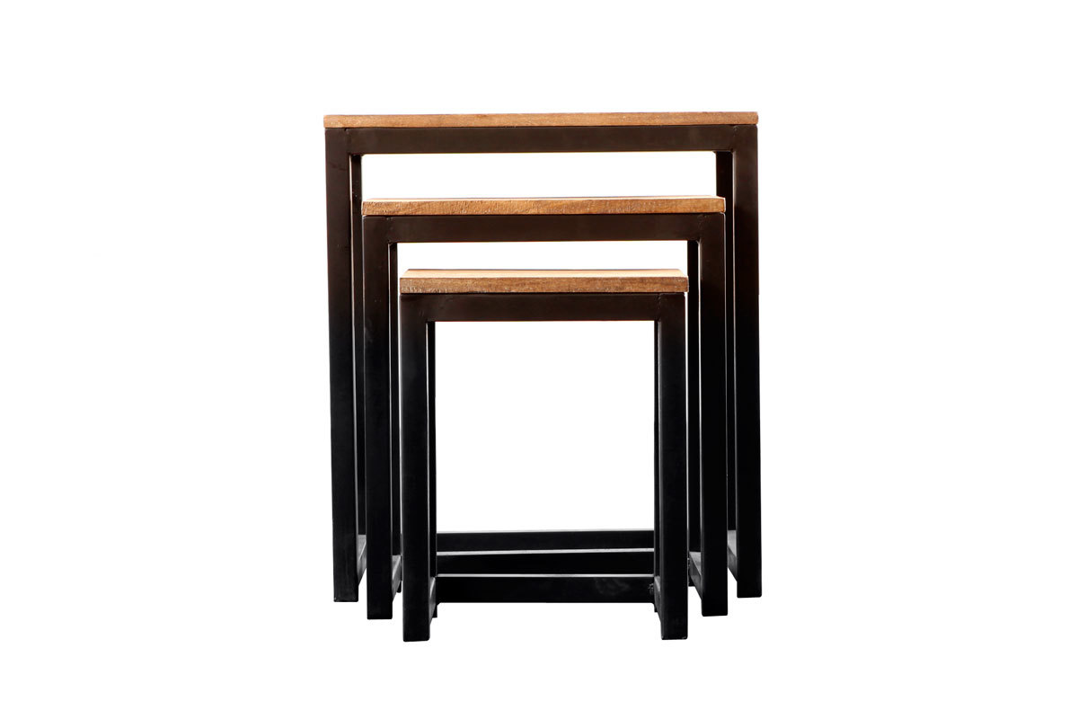 Set di 3 tavolini stile industriale in metallo e legno FACTORY