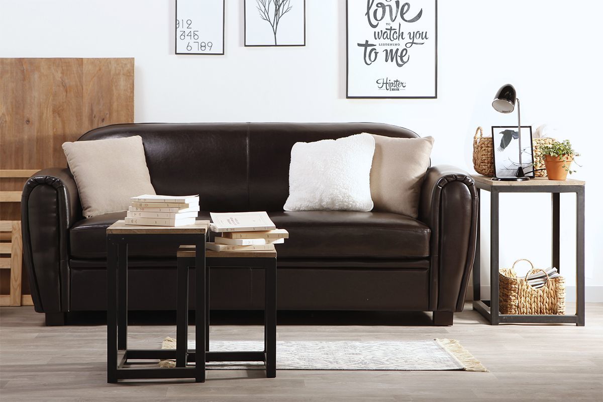 Set di 3 tavolini stile industriale in metallo e legno FACTORY