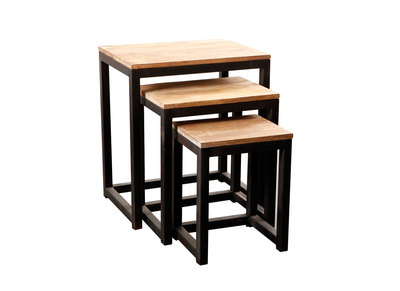 Set di 3 tavolini stile industriale in metallo e legno FACTORY