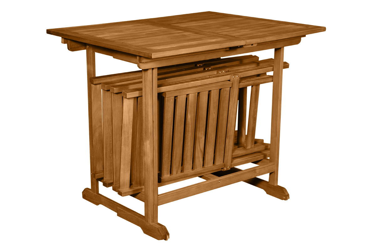 Set tavolo allungabile con contenitore e 4 sedie pieghevoli in legno massello CARMEN