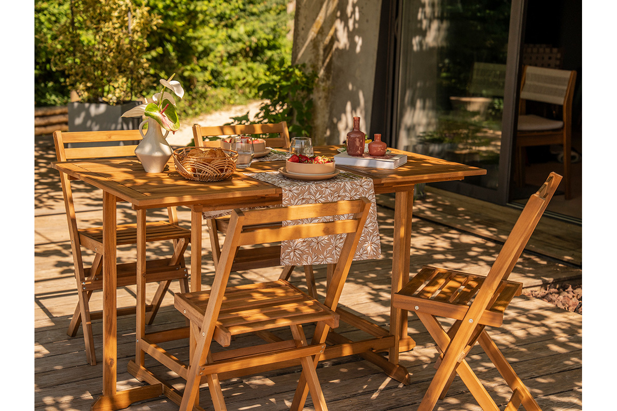 Set tavolo allungabile con contenitore e 4 sedie pieghevoli in legno massello CARMEN