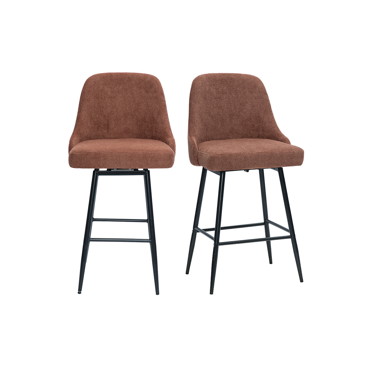 Sgabelli bar girevoli 360° in tessuto ciniglia testurato terra bruciata e metallo H66 cm (confezione da 2) HASTA