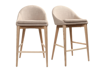 Sgabelli d bar scandinavi in tessuto beige e massello di frassino H66 cm (set di 2) DALIA