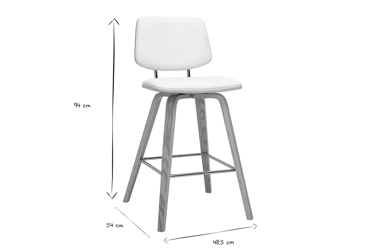 Sgabello da bar bianco SEGUR con dimensioni di 94 cm di altezza, 54 cm di profondit� e 48,5 cm di larghezza in bianco e nero.