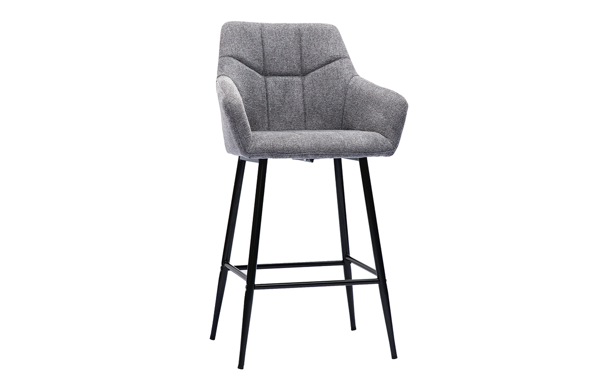 Sgabelli da bar con seduta trapuntata in tessuto effetto velluto testurizzato grigio e metallo nero H65 cm (set di 2) MONTERO