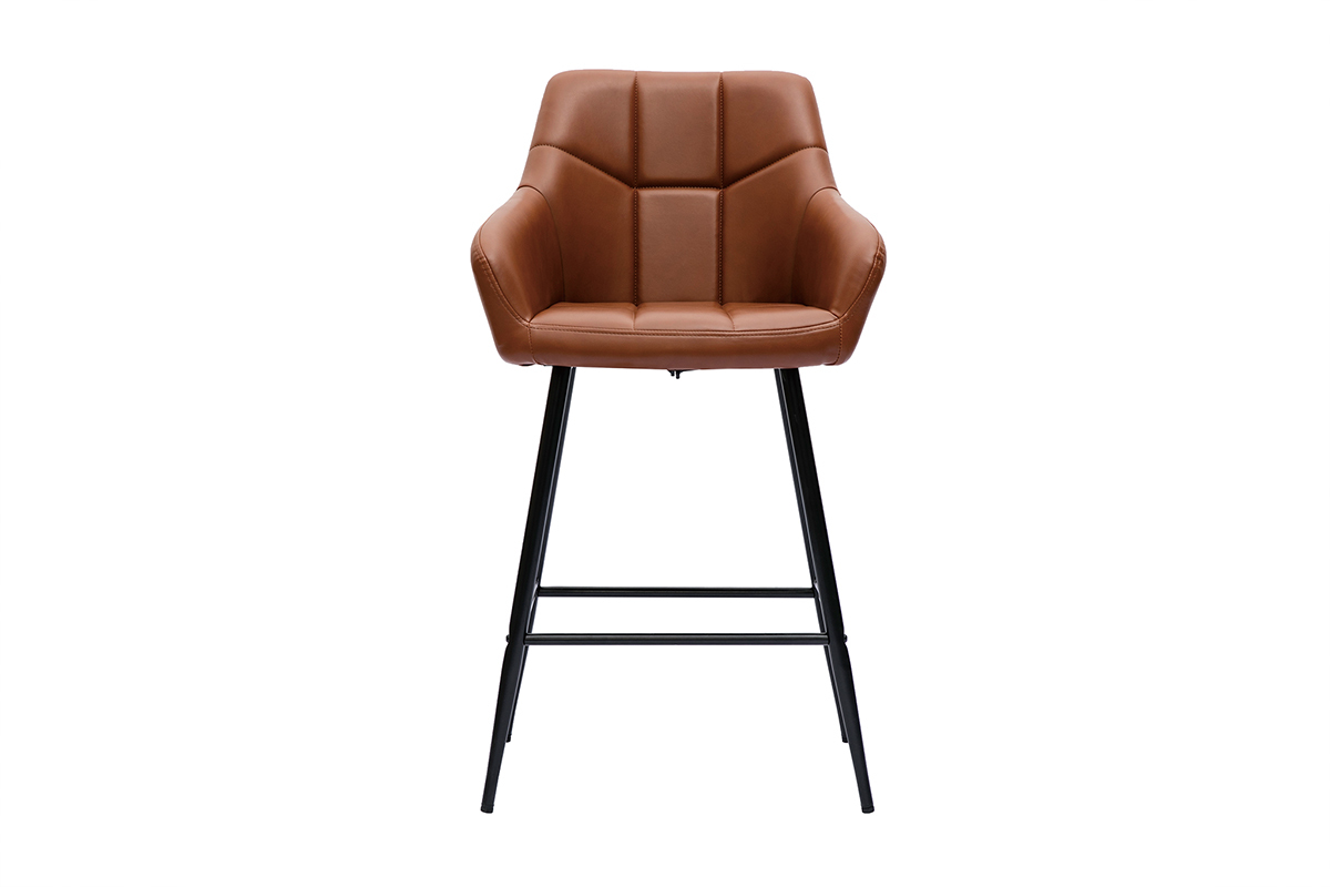 Sgabelli da bar con seduta trapuntata marrone e metallo nero H65 cm (set di 2) MONTERO