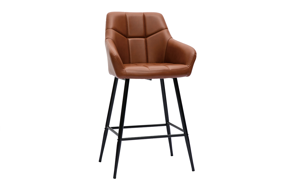 Sgabelli da bar con seduta trapuntata marrone e metallo nero H65 cm (set di 2) MONTERO