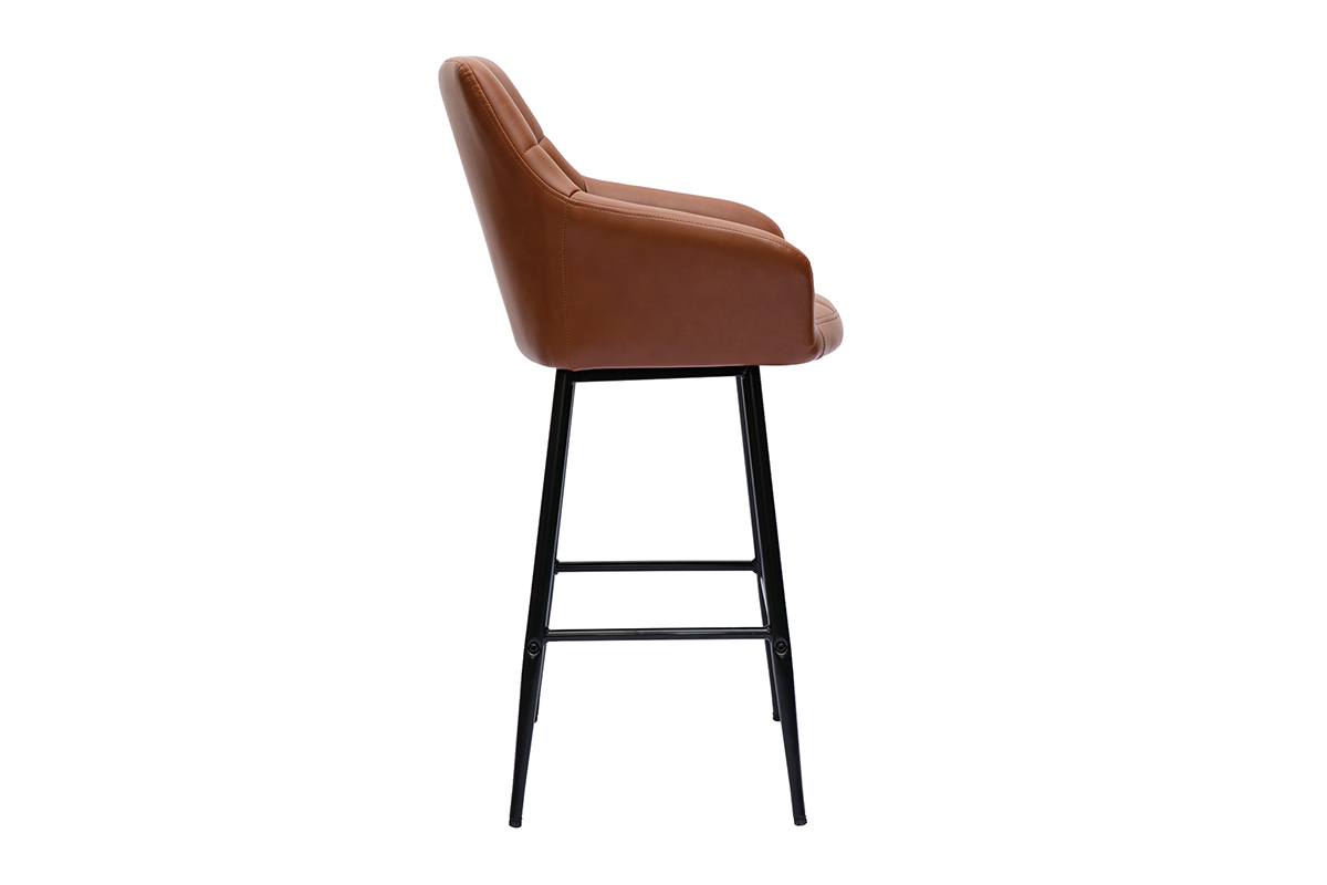 Sgabelli da bar con seduta trapuntata marrone e metallo nero H65 cm (set di 2) MONTERO