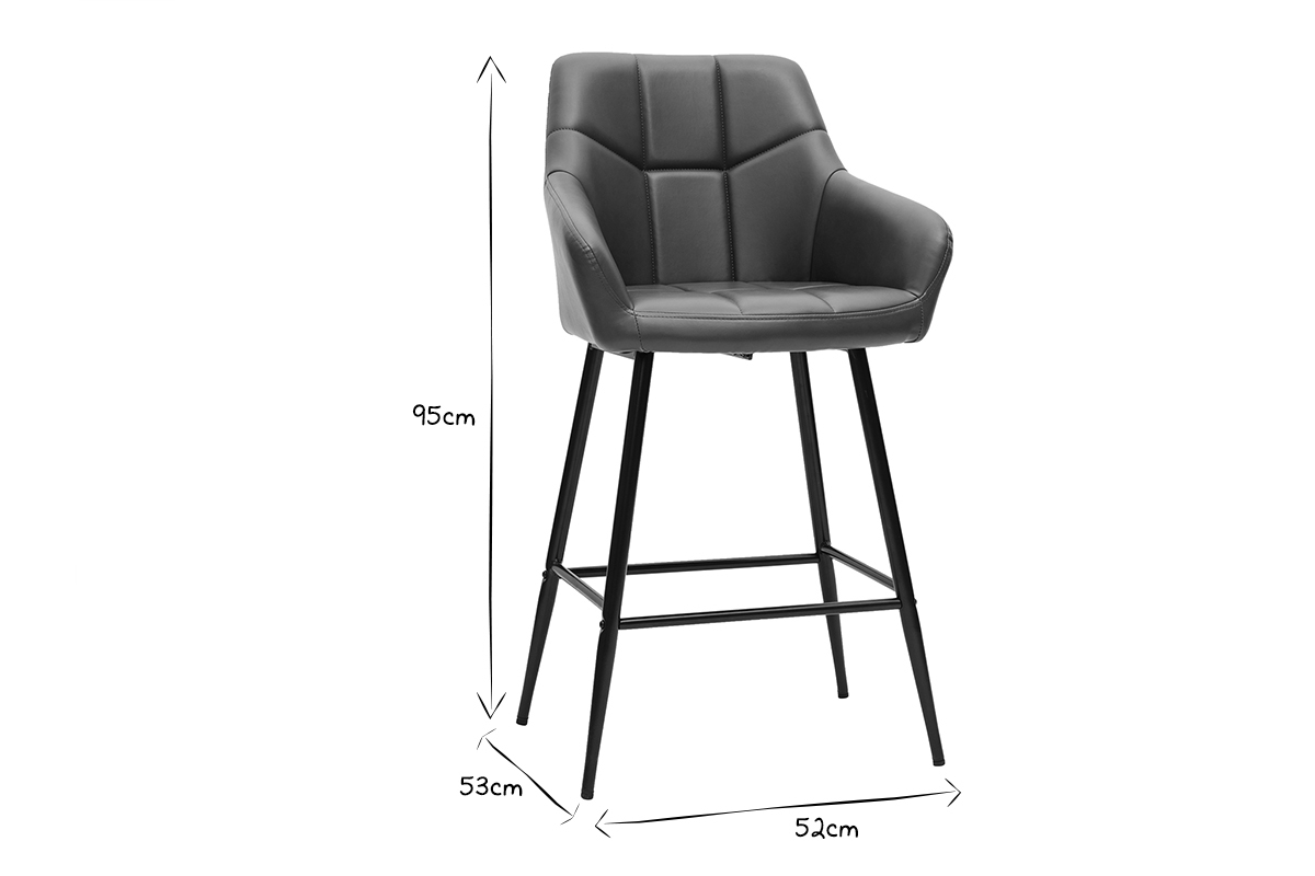 Sgabelli da bar con seduta trapuntata marrone e metallo nero H65 cm (set di 2) MONTERO