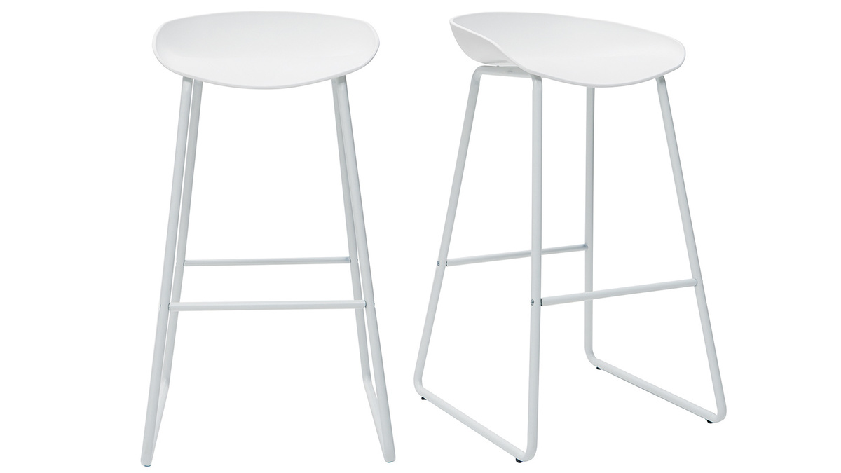 Sgabelli da bar design bianchi con piedi in metallo (set di 2) PEBBLE