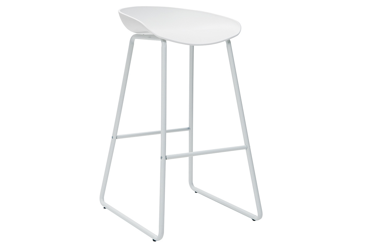 Sgabelli da bar design bianchi con piedi in metallo (set di 2) PEBBLE