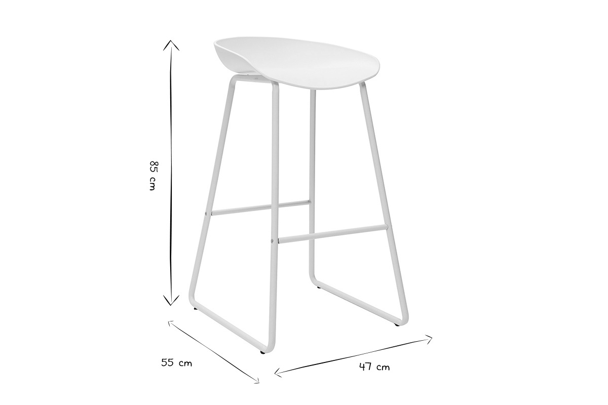 Sgabelli da bar design bianchi con piedi in metallo (set di 2) PEBBLE