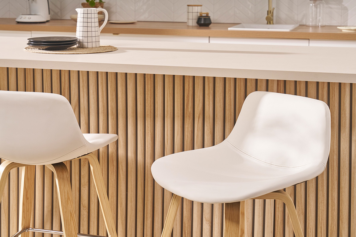 Sgabelli da bar design bianco e legno chiaro H65 cm (set di 2) NONIE