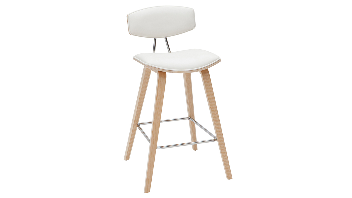 Sgabelli da bar design bianco e legno chiaro H69 cm (set di 2) VASCO