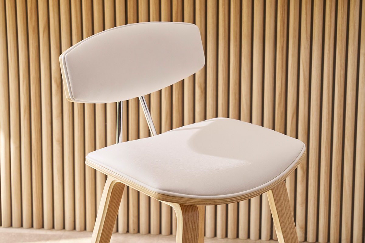 Sgabelli da bar design bianco e legno chiaro H69 cm (set di 2) VASCO