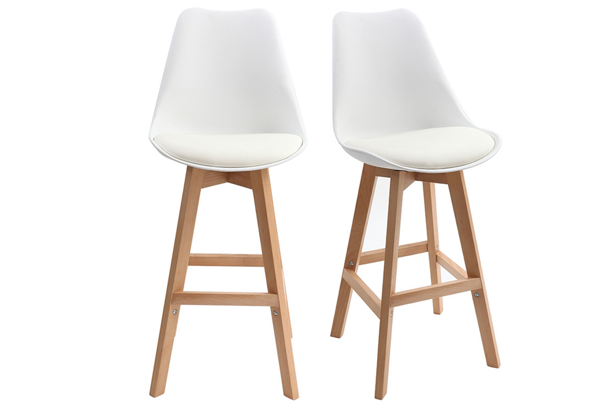Sgabelli da bar design bianco e legno H65.5 cm (lotto di 2) PAULINE