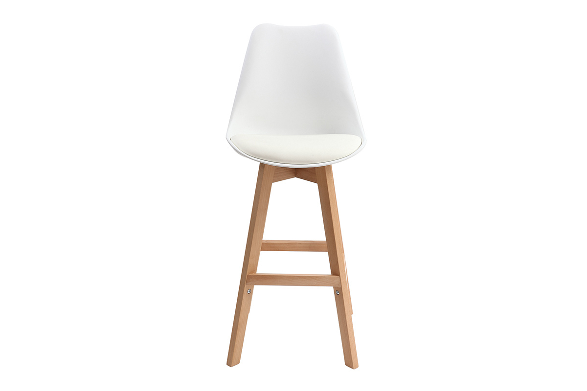 Sgabelli da bar design bianco e legno H65.5 cm (lotto di 2) PAULINE