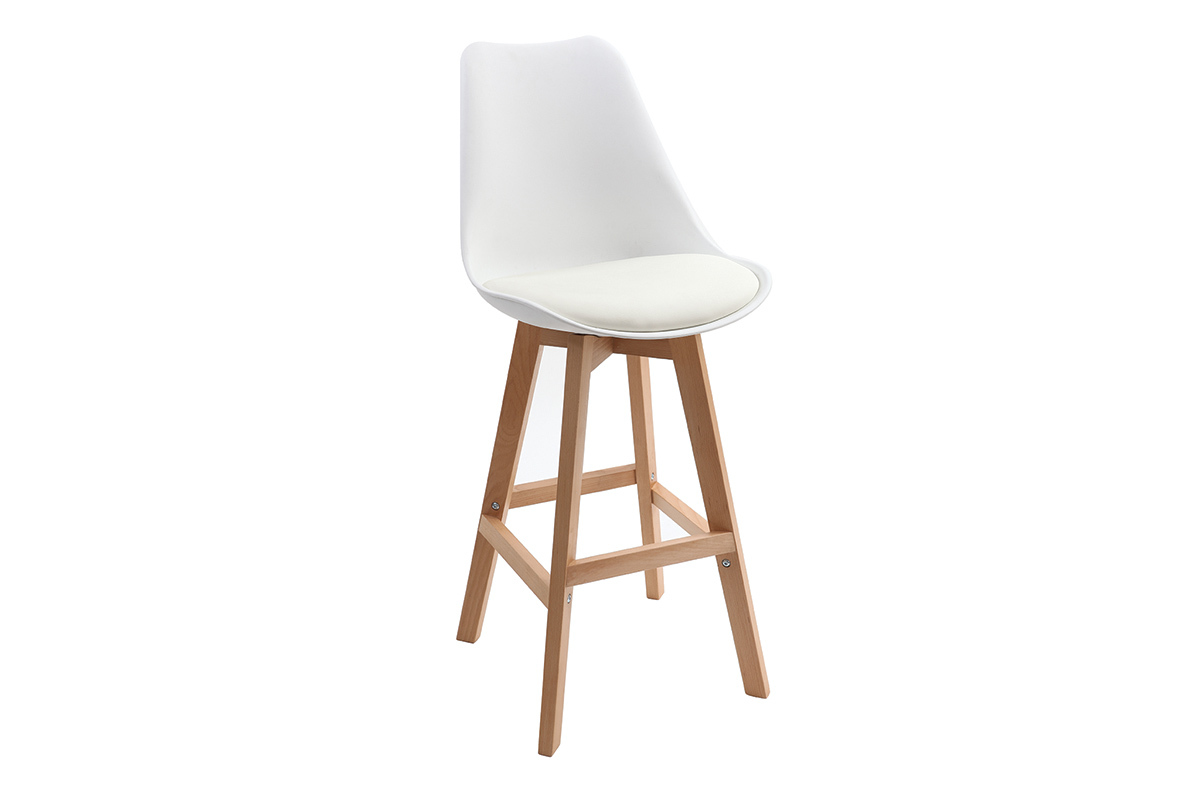 Sgabelli da bar design bianco e legno H65.5 cm (lotto di 2) PAULINE