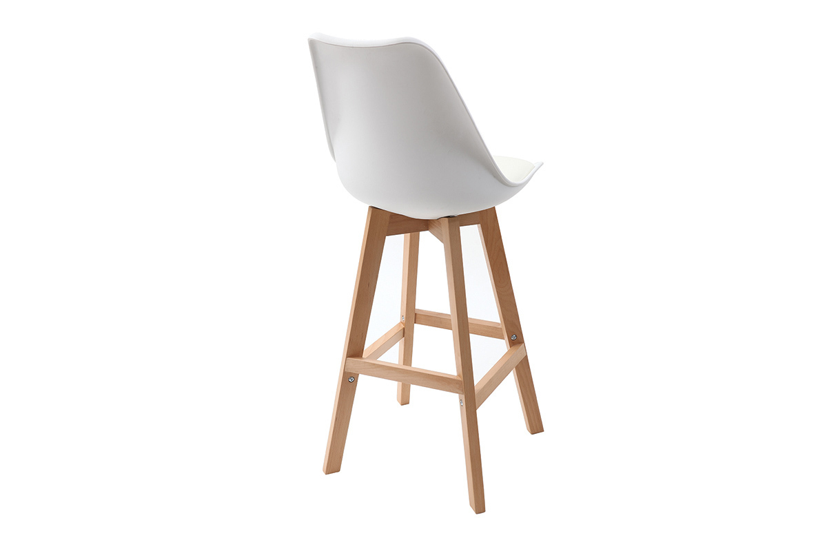 Sgabelli da bar design bianco e legno H65.5 cm (lotto di 2) PAULINE