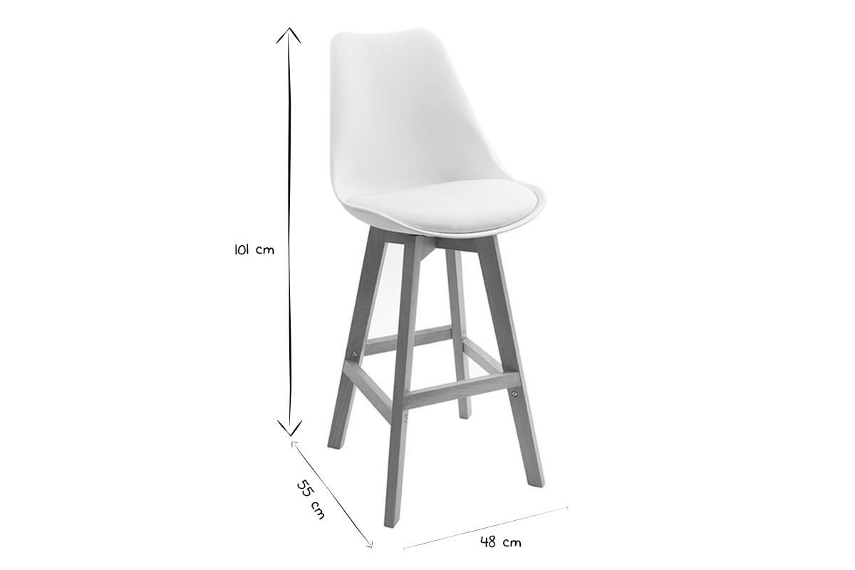 Sgabelli da bar design bianco e legno H65.5 cm (lotto di 2) PAULINE
