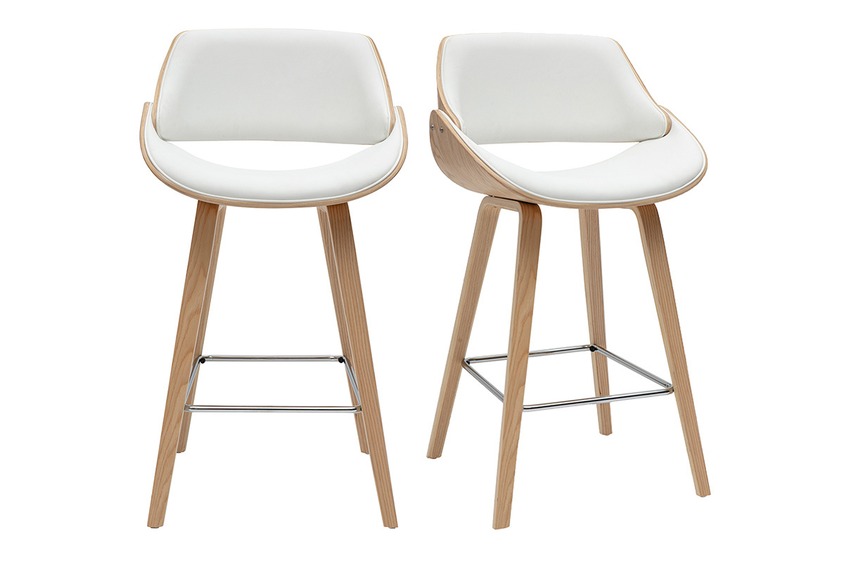 Sgabelli da bar design girevoli bianchi e legno chiaro H70 cm (set di 2) CLASH