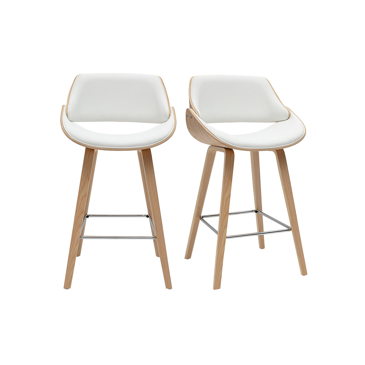 Sgabelli da bar design girevoli bianchi e legno chiaro H70 cm (set di 2) CLASH