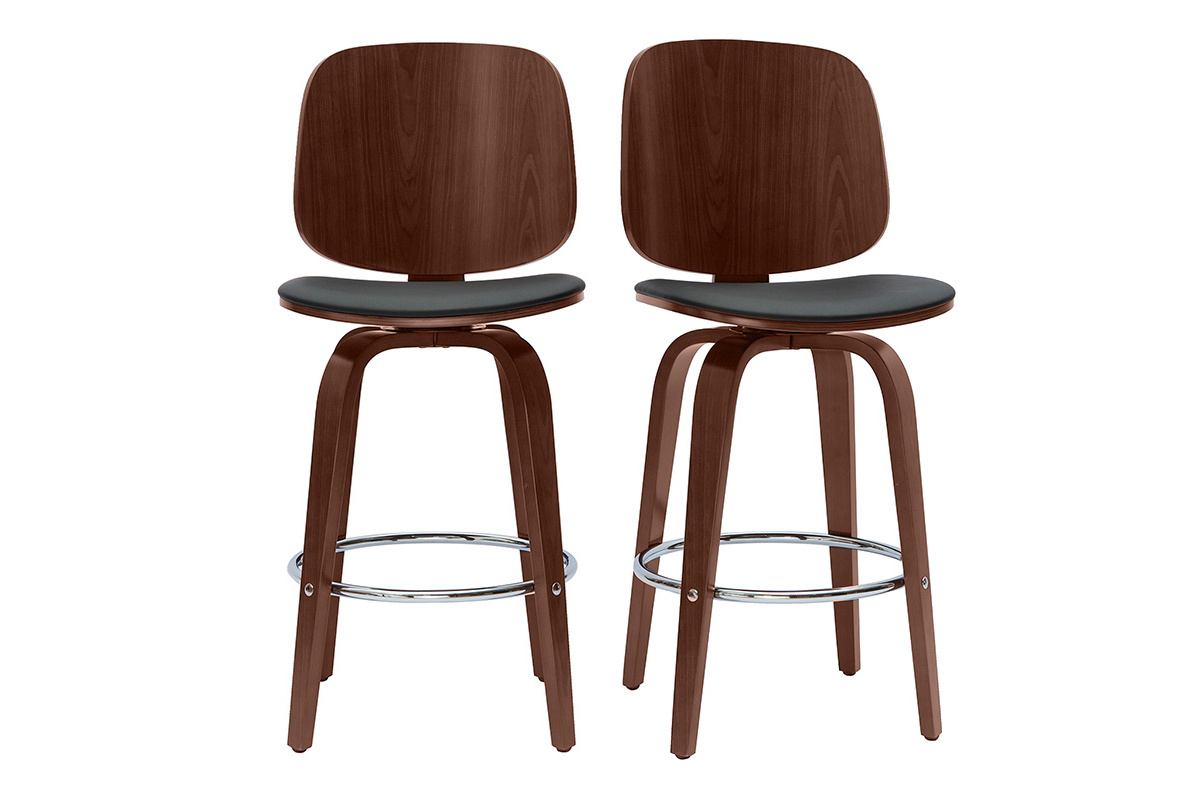 Sgabelli da bar design girevoli nero e legno scuro (set di 2) BECK