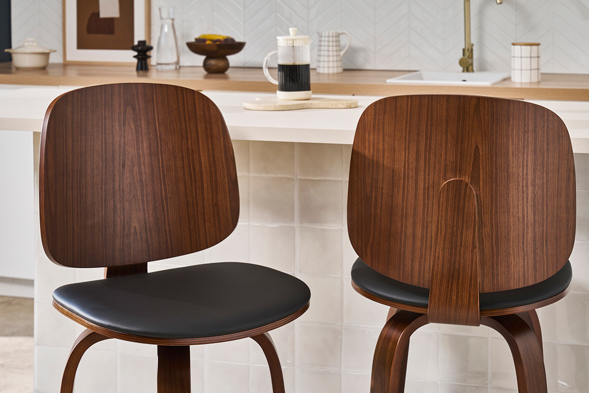 Sgabelli da bar design girevoli nero e legno scuro (set di 2) BECK