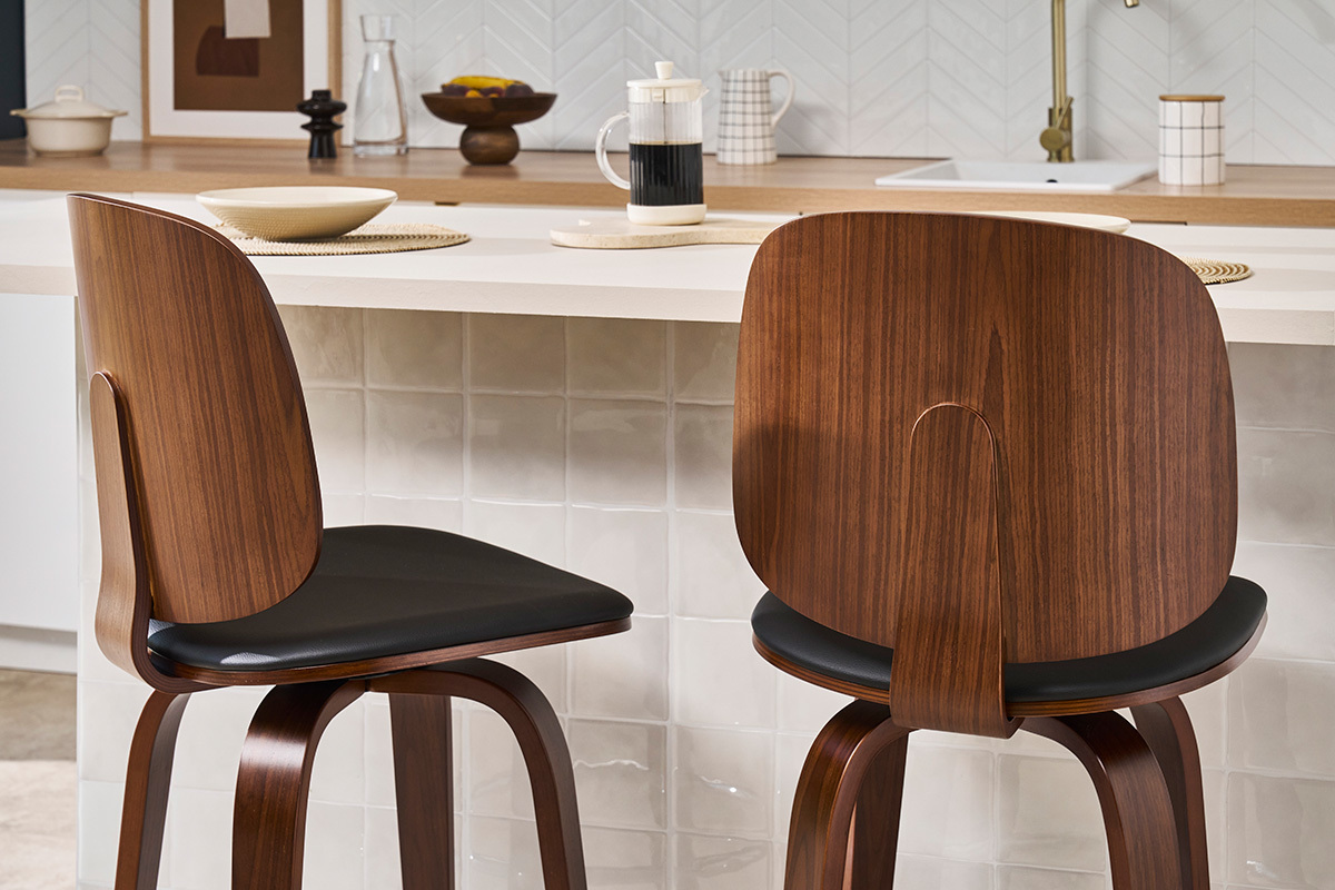 Sgabelli da bar design girevoli nero e legno scuro (set di 2) BECK