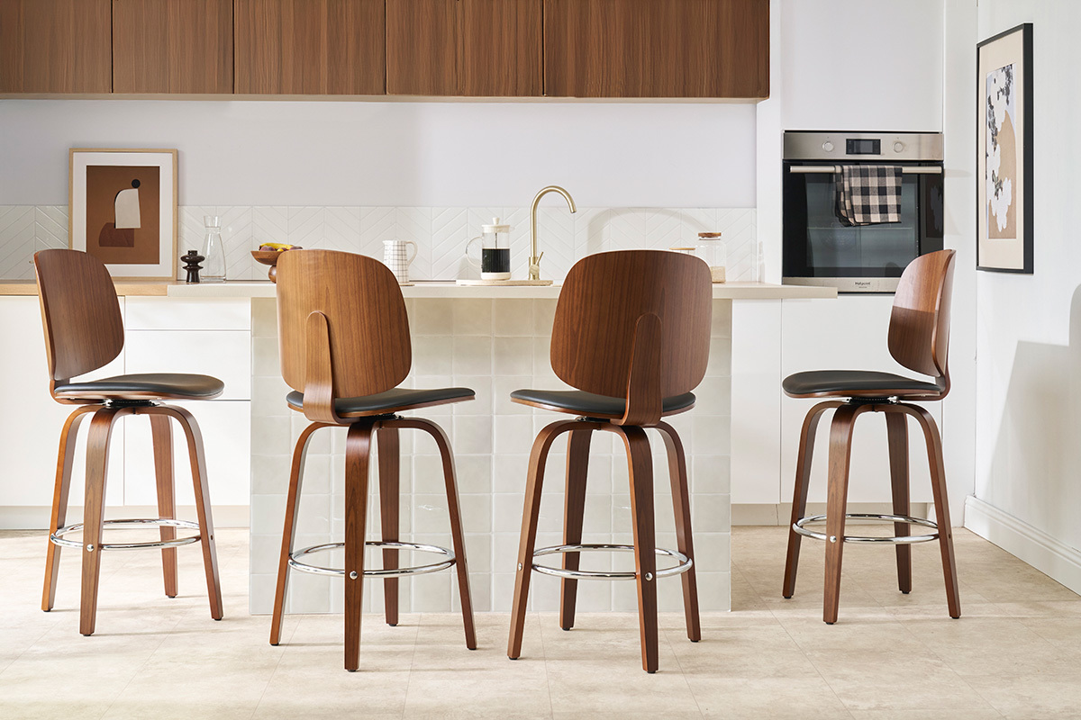Sgabelli da bar design girevoli nero e legno scuro (set di 2) BECK