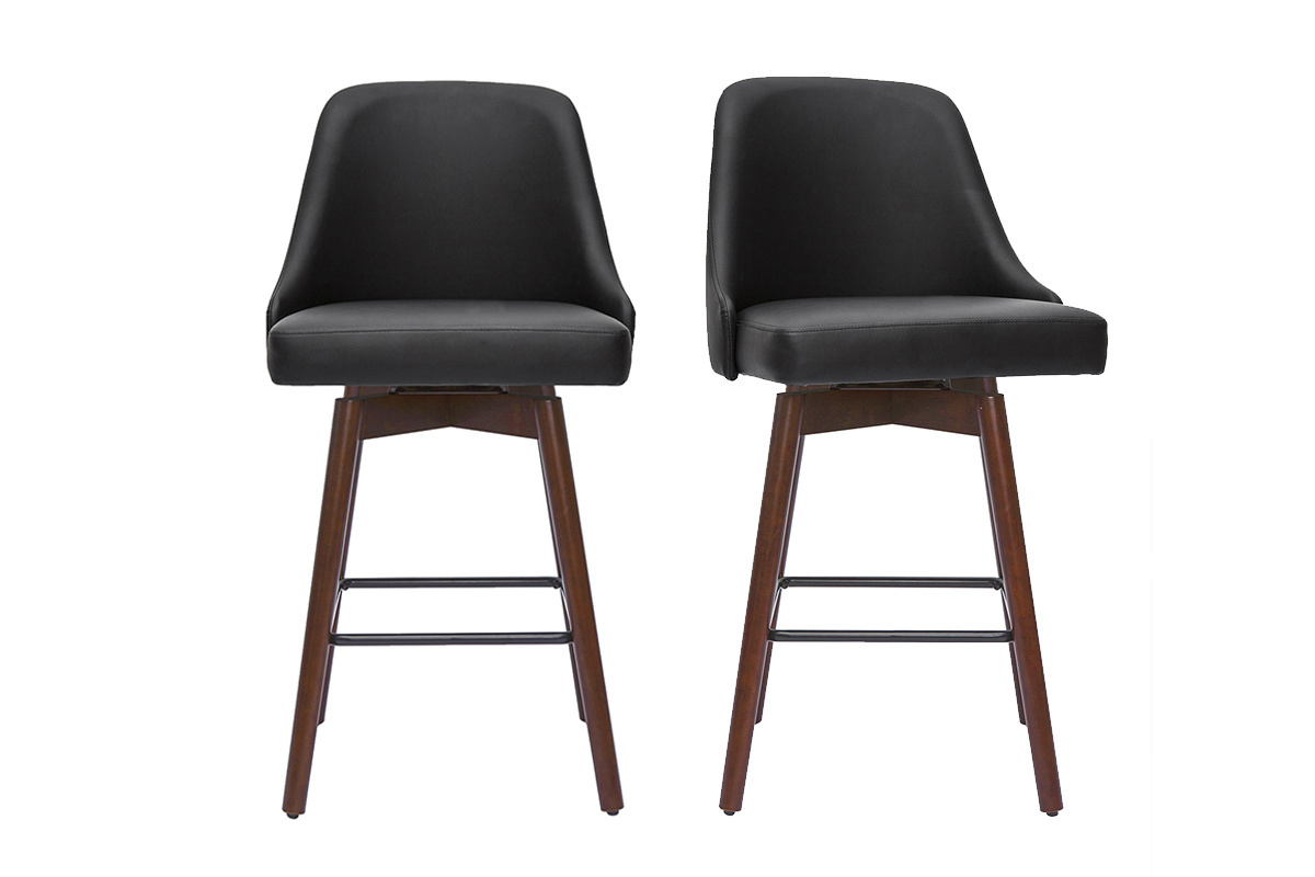 Sgabelli da bar design girevoli nero e legno scuro H65 cm (set di 2) HASTA