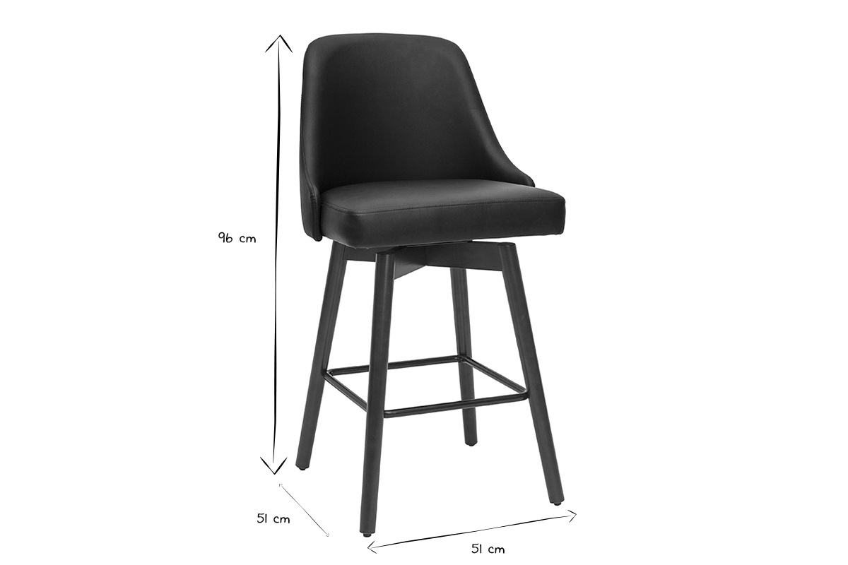 Sgabelli da bar design girevoli nero e legno scuro H65 cm (set di 2) HASTA