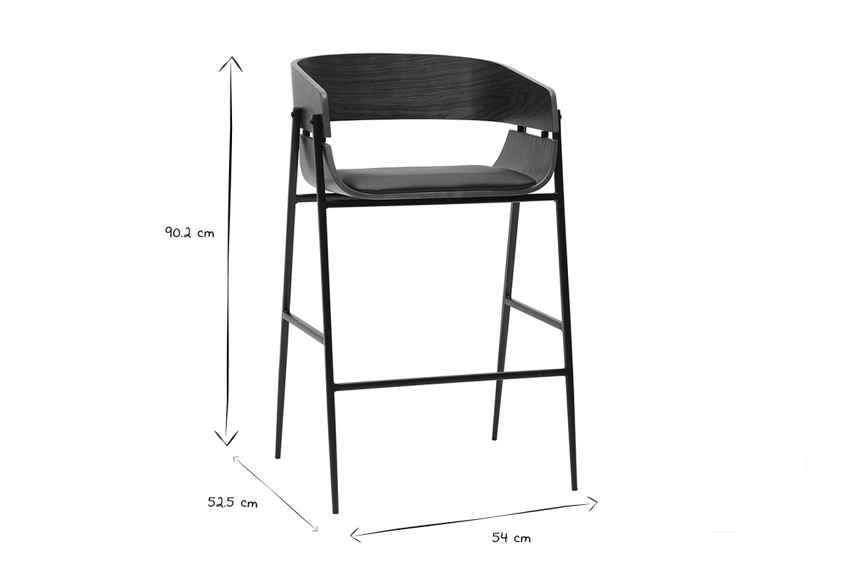 Sgabelli da bar design in legno scuro e metallo nero (set di 2) WESS
