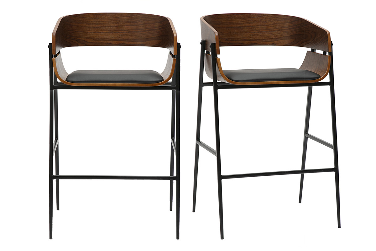 Sgabelli da bar design in legno scuro e metallo nero (set di 2) WESS