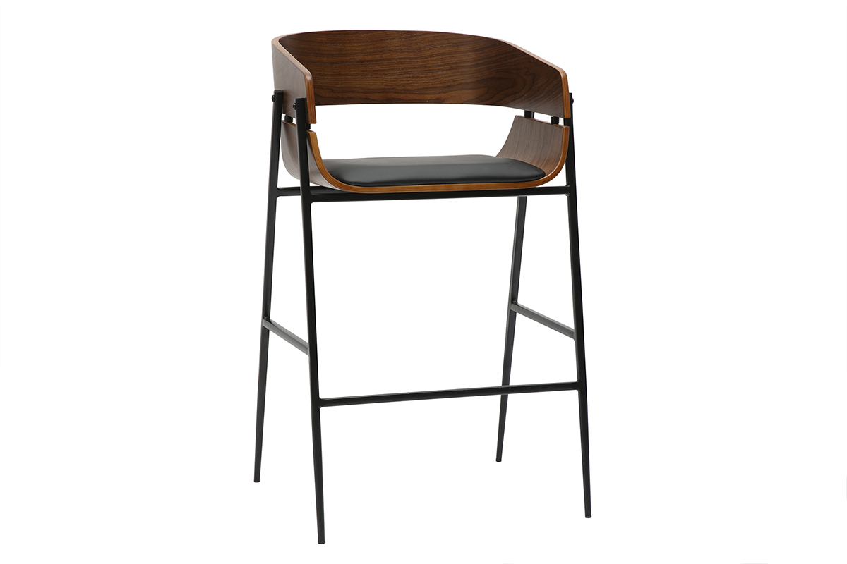 Sgabelli da bar design in legno scuro e metallo nero (set di 2) WESS