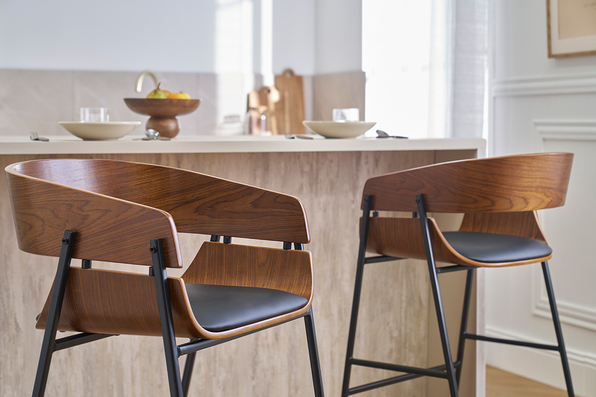 Sgabelli da bar design in legno scuro e metallo nero (set di 2) WESS