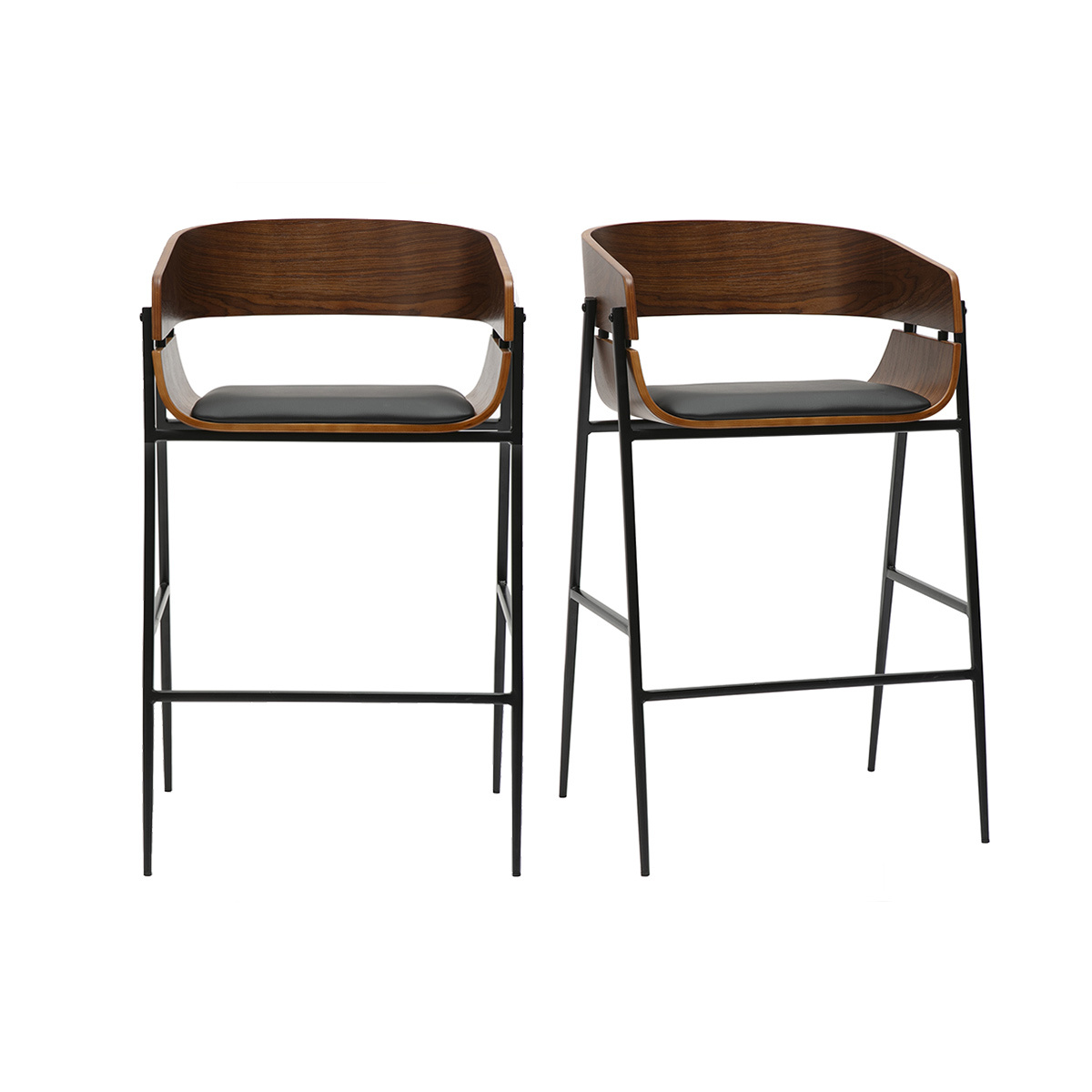 Sgabelli da bar design in legno scuro e metallo nero (set di 2) WESS