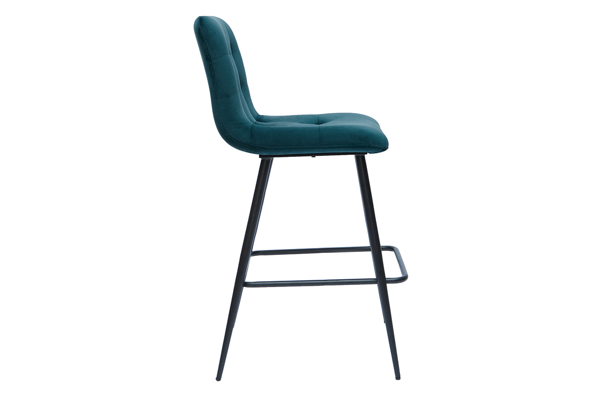 Sgabelli da bar design in tessuto blu petrolio e metallo H65 cm (set di 2) ESCAPE
