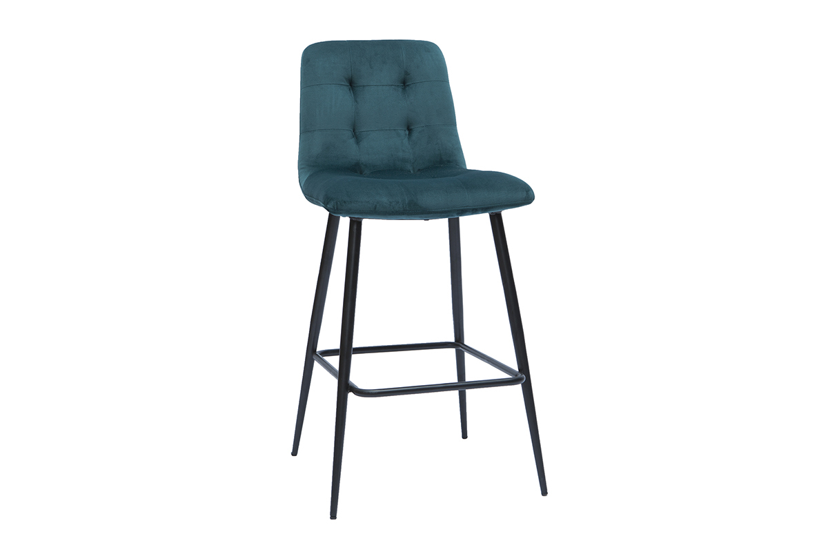 Sgabelli da bar design in tessuto blu petrolio e metallo H65 cm (set di 2) ESCAPE