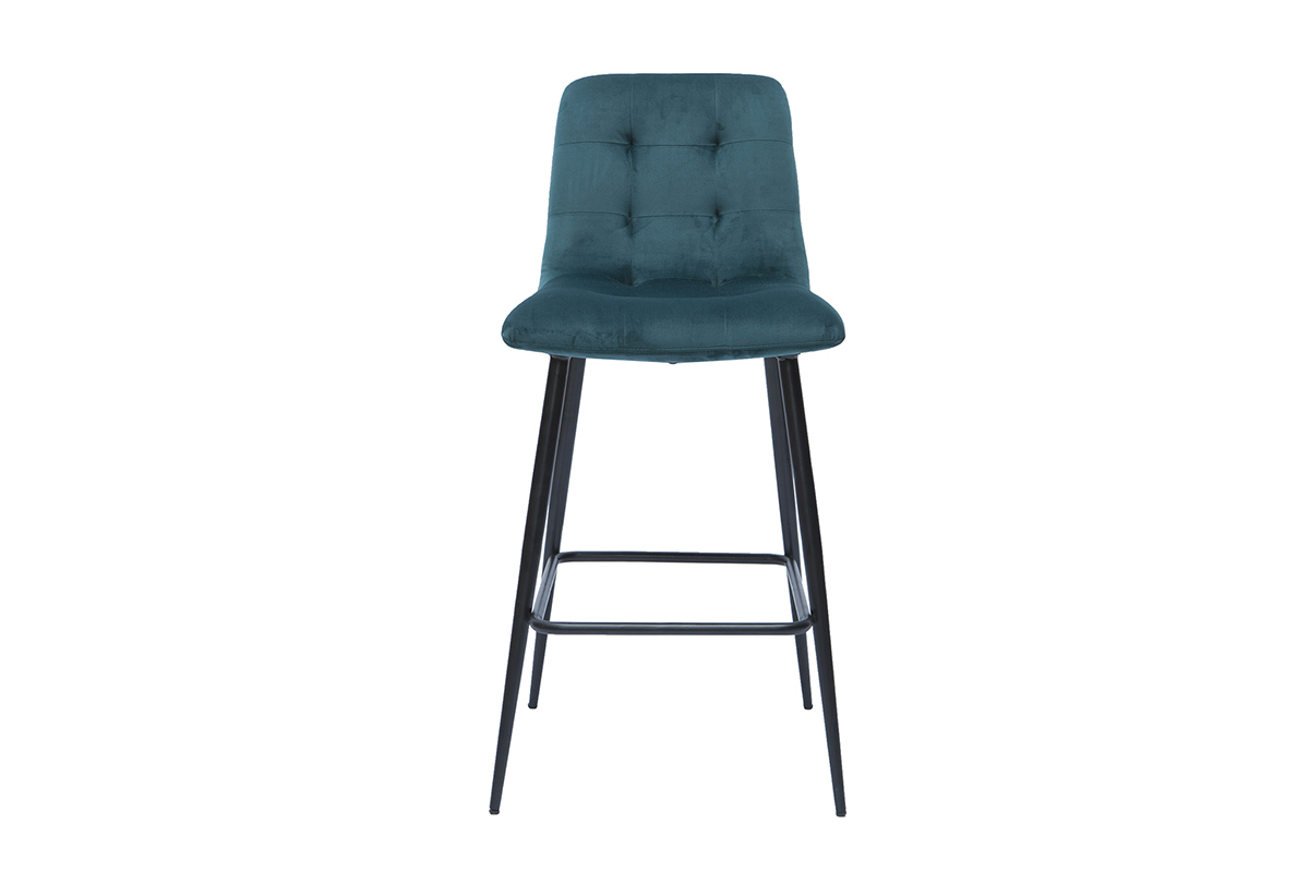 Sgabelli da bar design in tessuto blu petrolio e metallo H65 cm (set di 2) ESCAPE