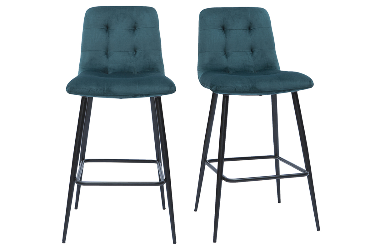 Sgabelli da bar design in tessuto blu petrolio e metallo H65 cm (set di 2) ESCAPE