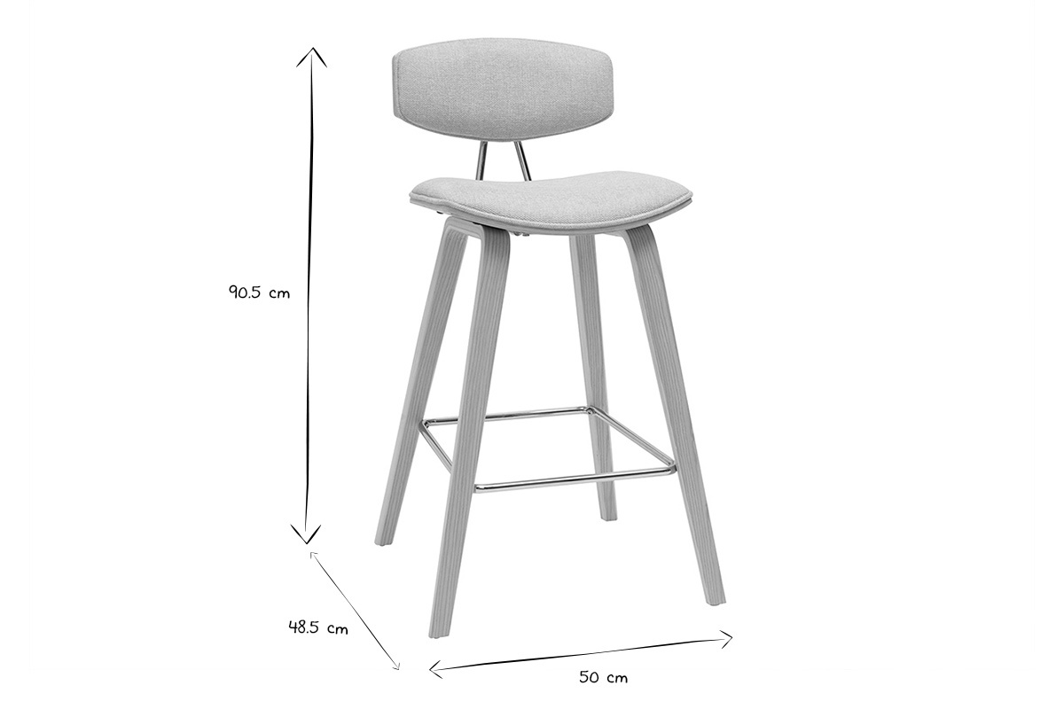 Sgabelli da bar design in tessuto effetto velluto beige e legno chiaro H69 cm (set di 2) VASCO